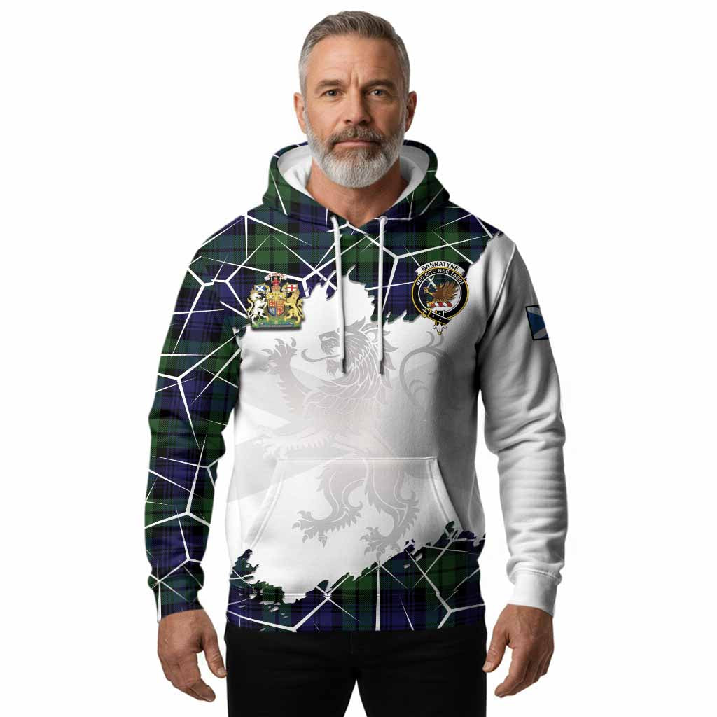 Bannatyne Tartan Hoodie with Family Crest and Lion Rampant Grunge Style