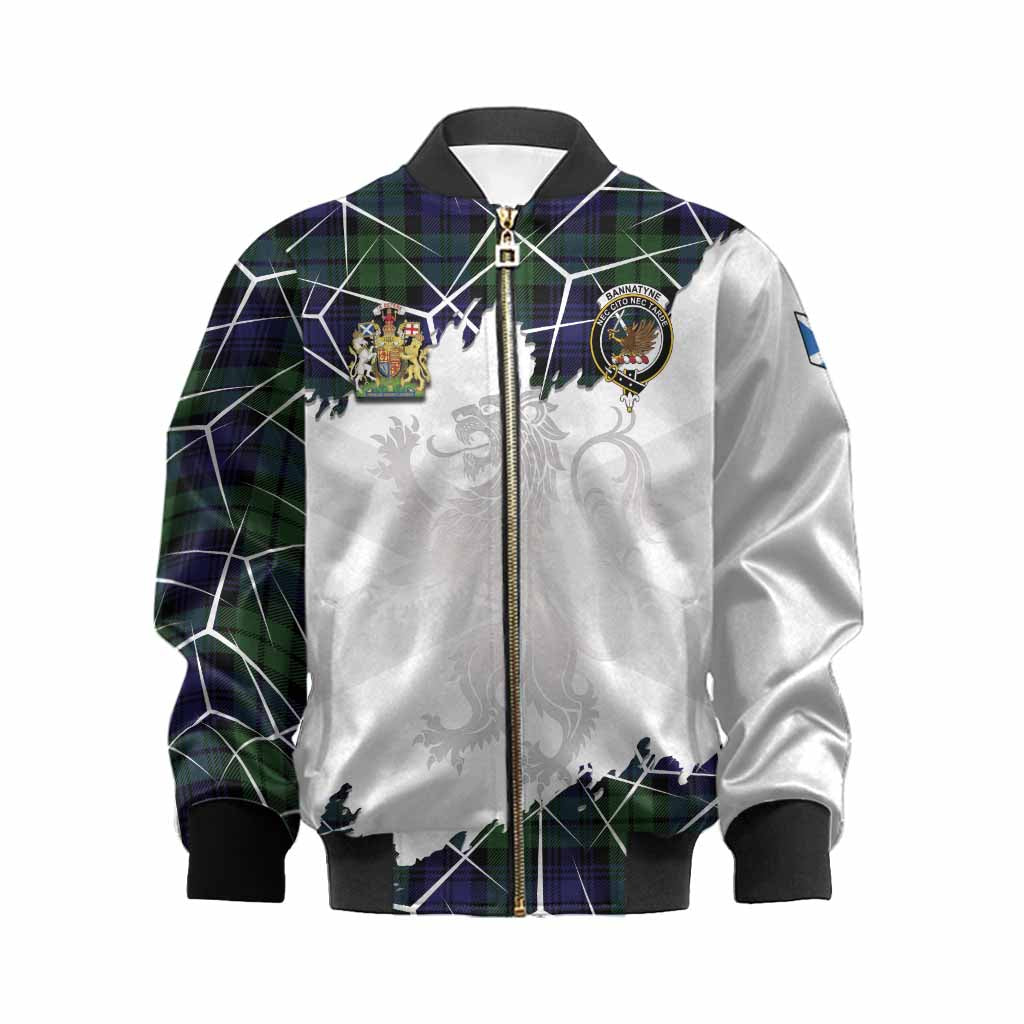 Bannatyne Tartan Kid Bomber Jacket with Family Crest and Lion Rampant Grunge Style