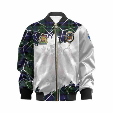 Bannatyne Tartan Kid Bomber Jacket with Family Crest and Lion Rampant Grunge Style