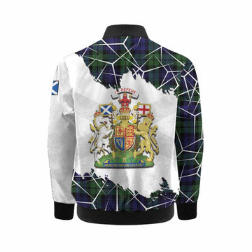 Bannatyne Tartan Kid Bomber Jacket with Family Crest and Lion Rampant Grunge Style