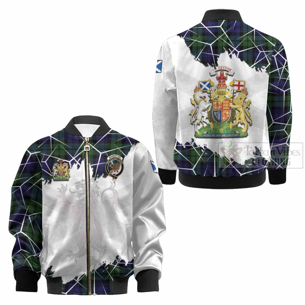 Bannatyne Tartan Kid Bomber Jacket with Family Crest and Lion Rampant Grunge Style