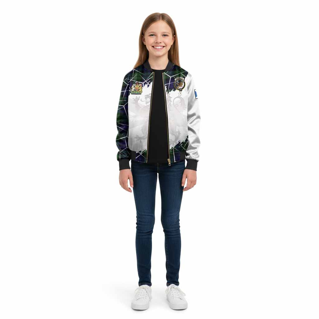 Bannatyne Tartan Kid Bomber Jacket with Family Crest and Lion Rampant Grunge Style