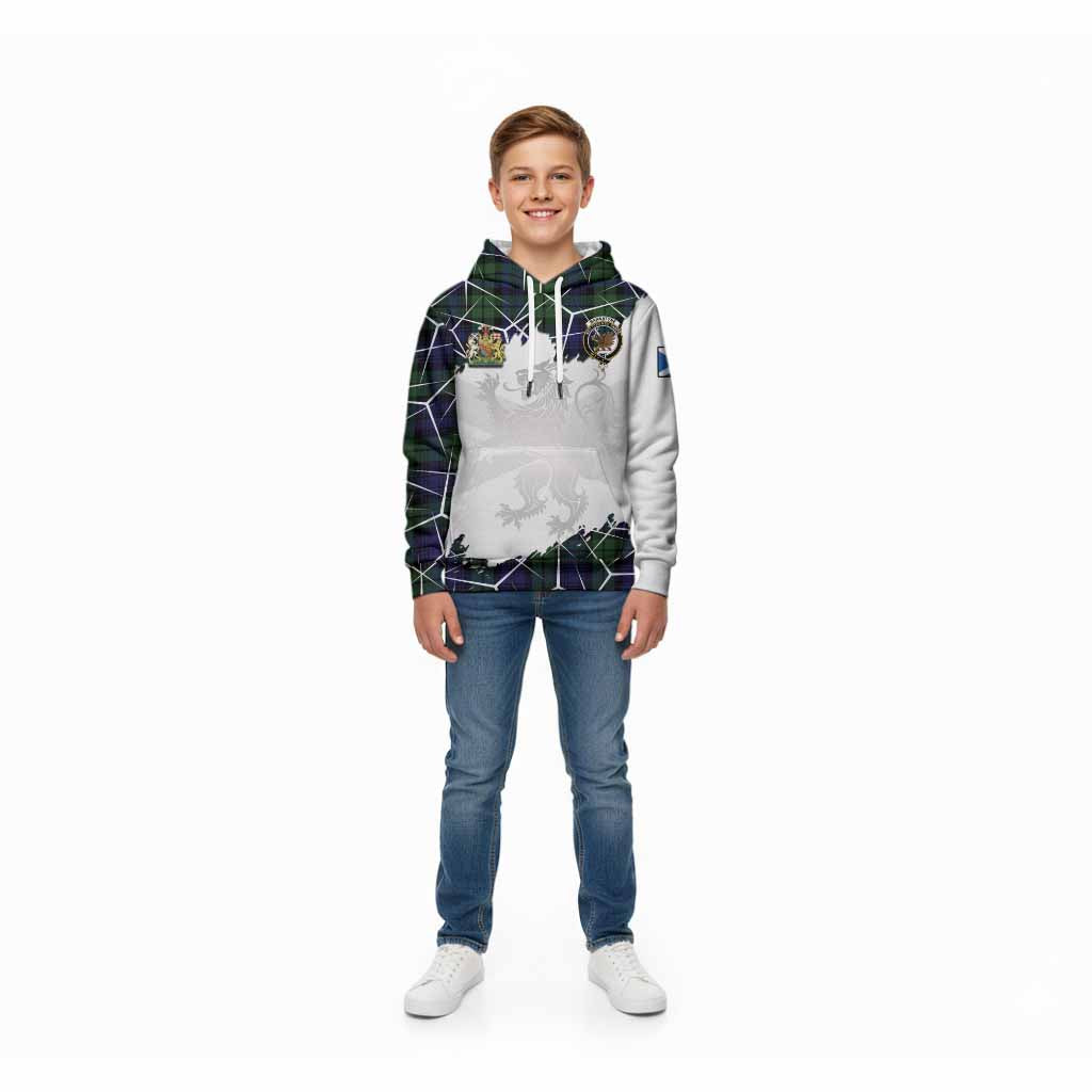 Bannatyne Tartan Kid Hoodie with Family Crest and Lion Rampant Grunge Style