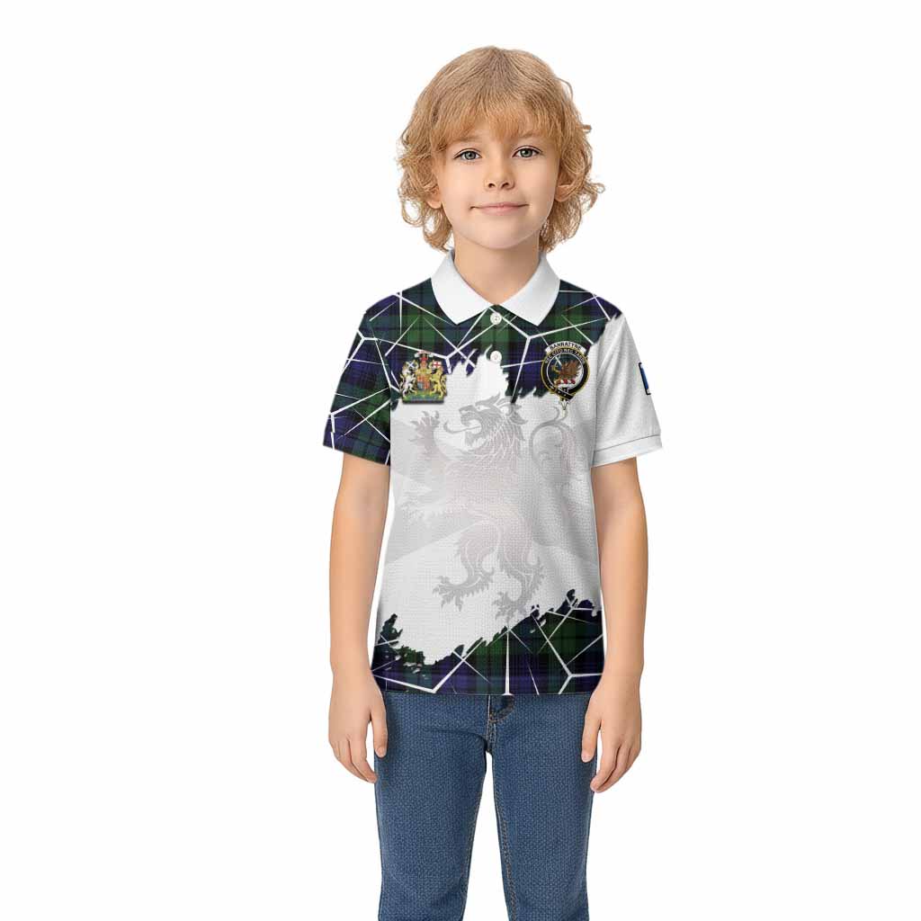 Bannatyne Tartan Kid Polo Shirt with Family Crest and Lion Rampant Grunge Style