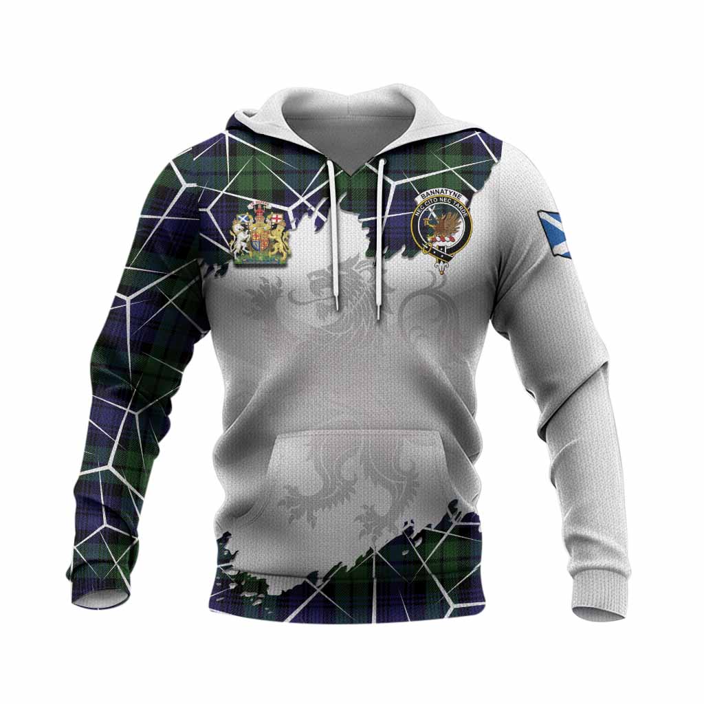 Bannatyne Tartan Knitted Hoodie with Family Crest and Lion Rampant Grunge Style