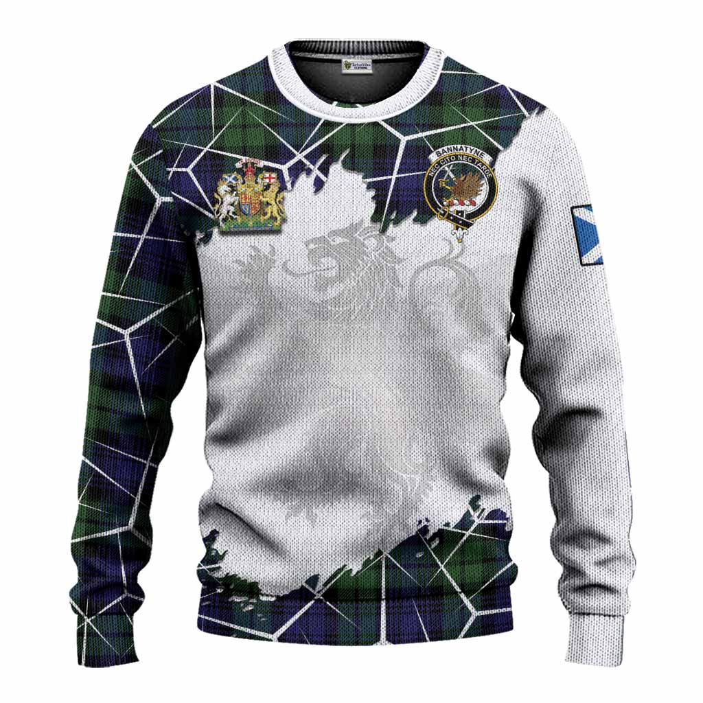 Bannatyne Tartan Knitted Sweater with Family Crest and Lion Rampant Grunge Style