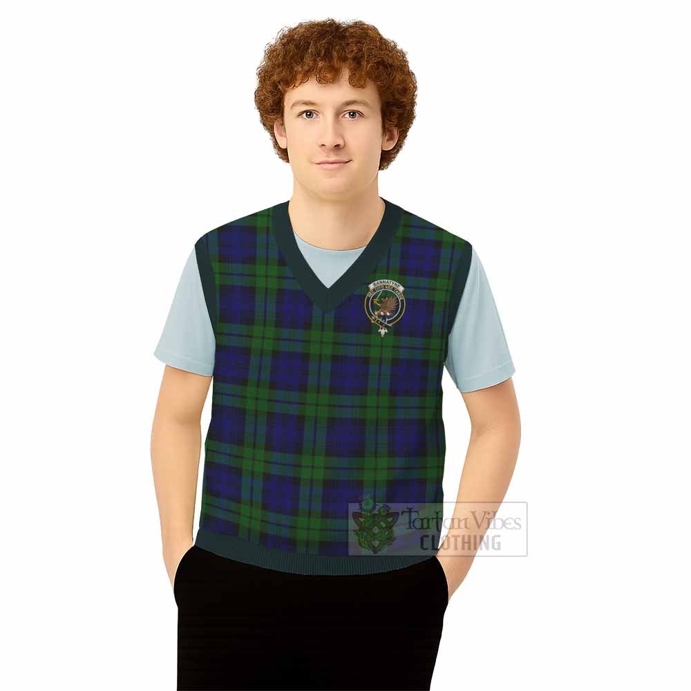 Bannatyne Tartan Knitted V-Neck Vest with Family Crest - Tartan Vibes Clothing
