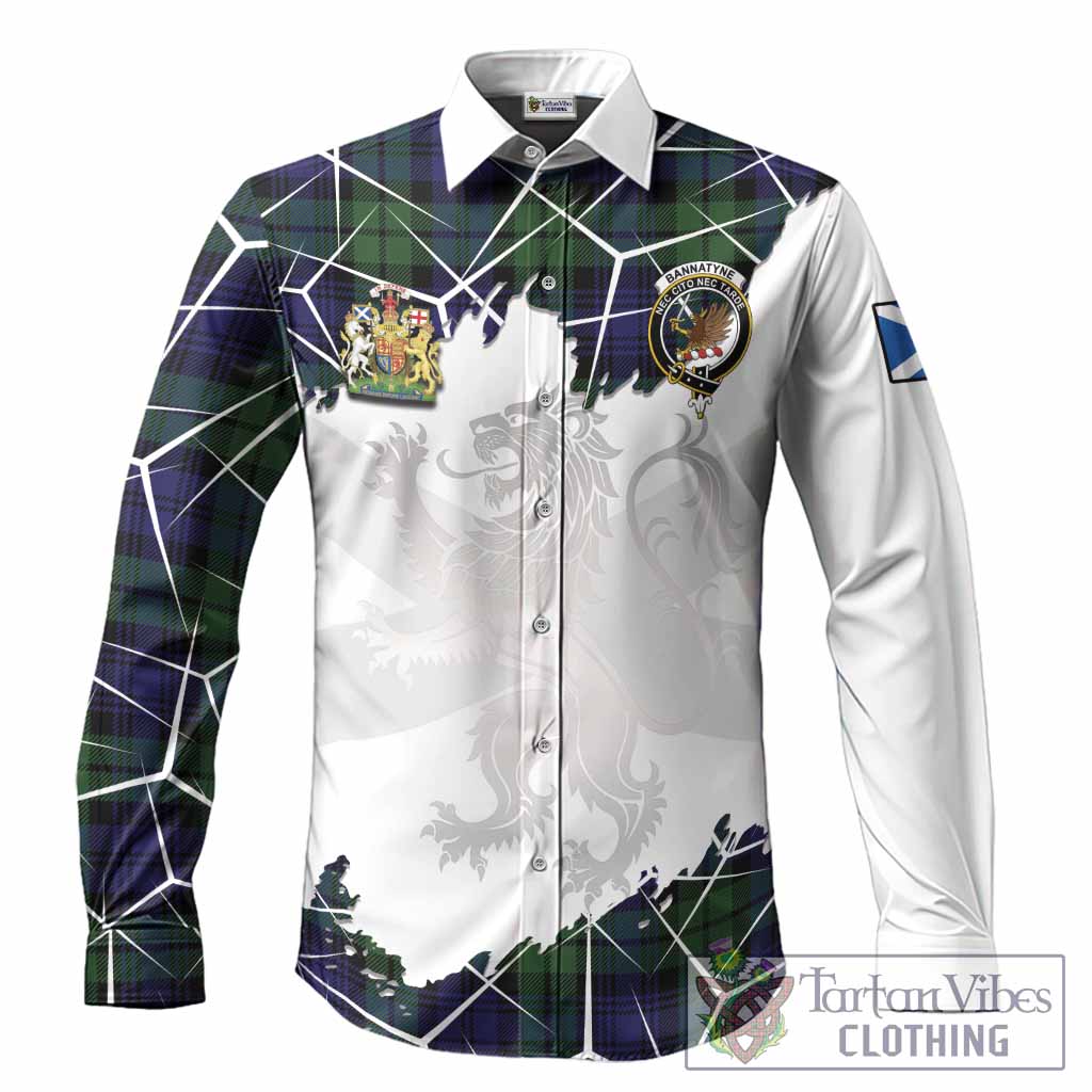 Bannatyne Tartan Long Sleeve Button Shirts with Family Crest and Lion Rampant Grunge Style