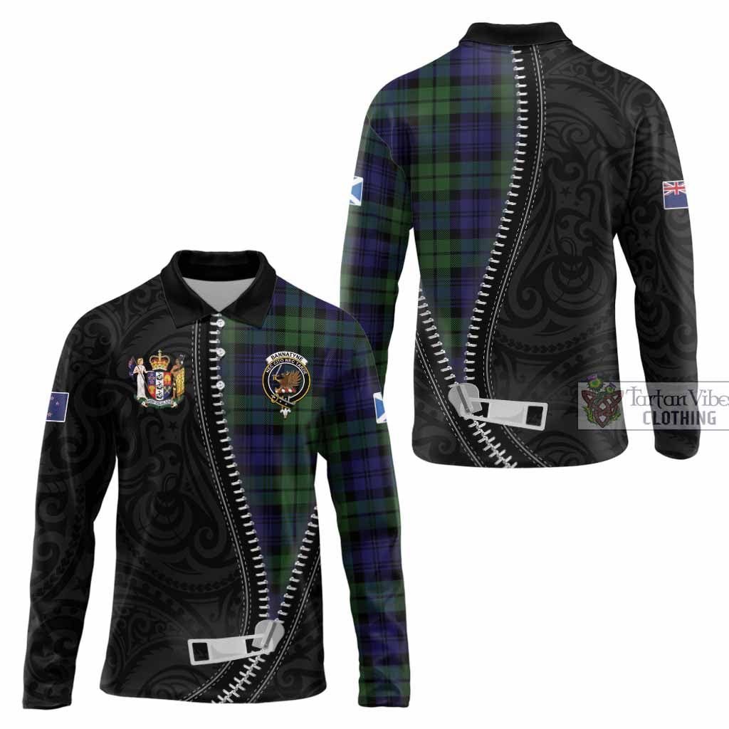 Bannatyne Tartan Long Sleeve Polo Shirt New Zealand Pattern Unique Zipper Stylized