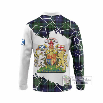 Bannatyne Tartan Long Sleeve Polo Shirt with Family Crest and Lion Rampant Grunge Style