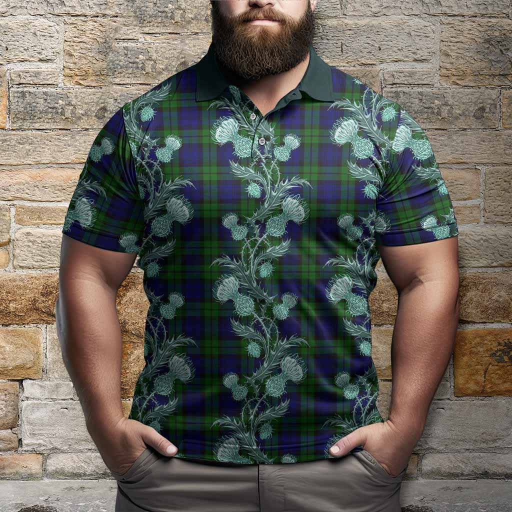 Bannatyne Tartan Polo Shirt Seamless Scottish Thistle Flowers