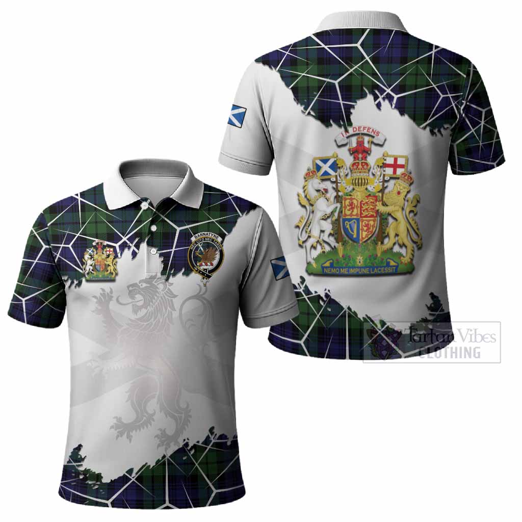 Bannatyne Tartan Polo Shirt with Family Crest and Lion Rampant Grunge Style