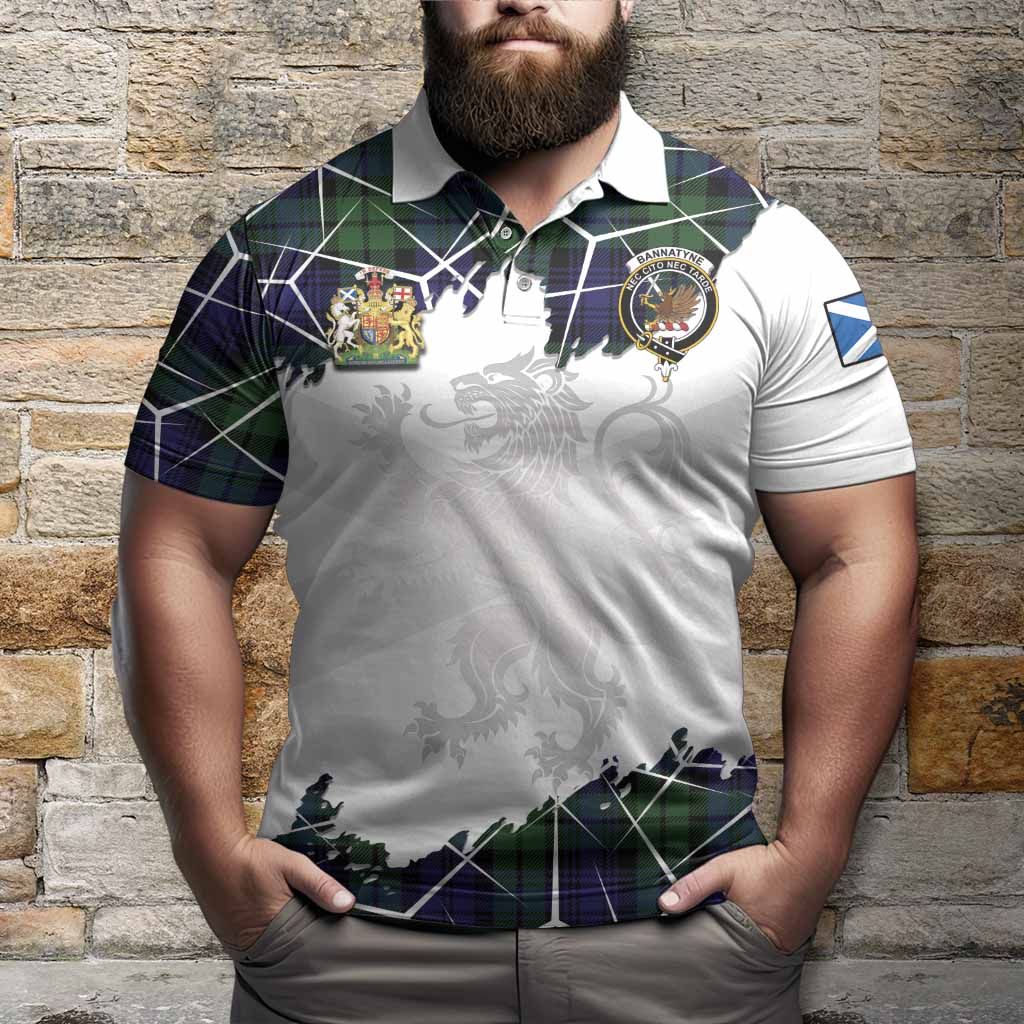 Bannatyne Tartan Polo Shirt with Family Crest and Lion Rampant Grunge Style