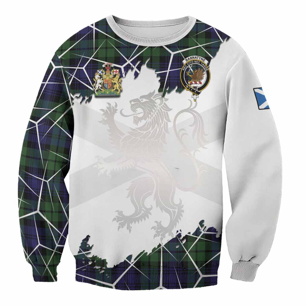 Bannatyne Tartan Sweatshirt with Family Crest and Lion Rampant Grunge Style
