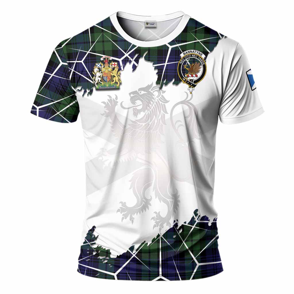 Bannatyne Tartan T-Shirt with Family Crest and Lion Rampant Grunge Style
