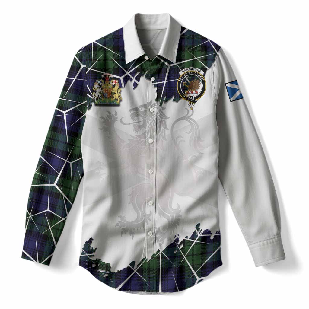 Bannatyne Tartan Women Casual Shirt with Family Crest and Lion Rampant Grunge Style