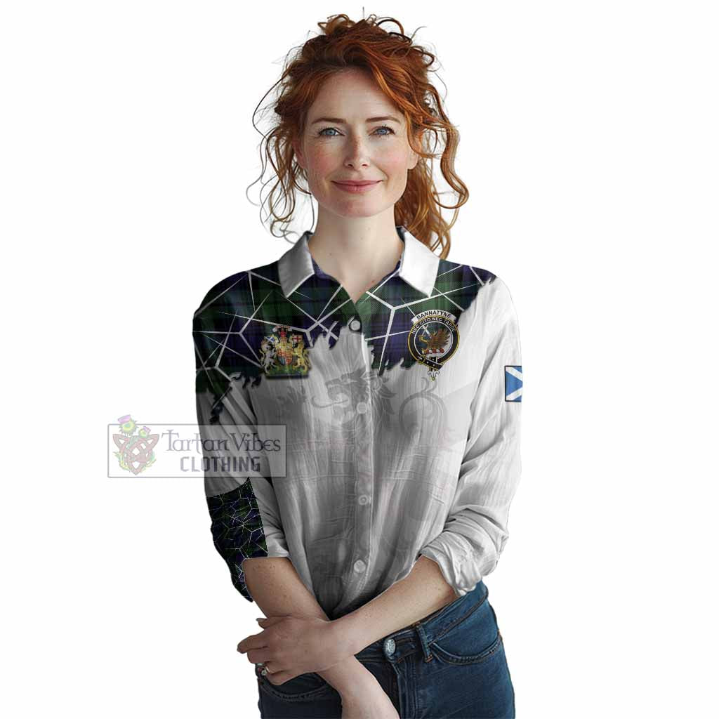 Bannatyne Tartan Women Casual Shirt with Family Crest and Lion Rampant Grunge Style
