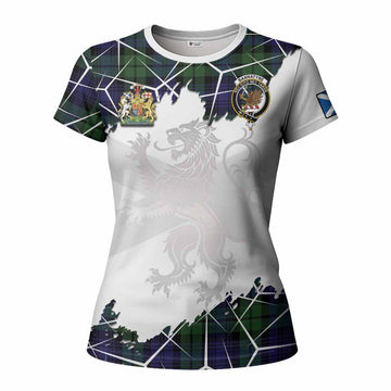 Bannatyne Tartan Women T shirt with Family Crest and Lion Rampant Grunge Style