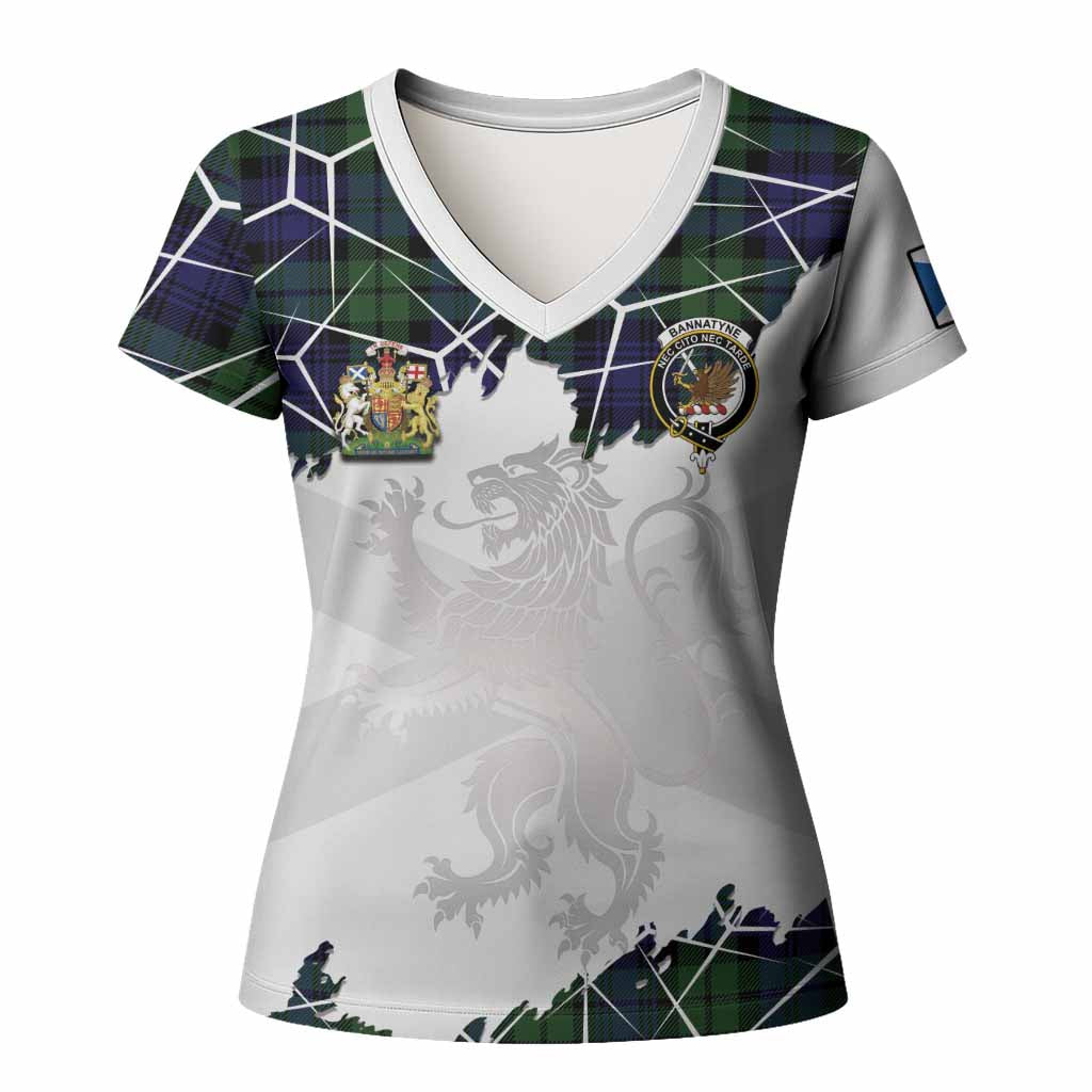 Bannatyne Tartan Women T shirt with Family Crest and Lion Rampant Grunge Style