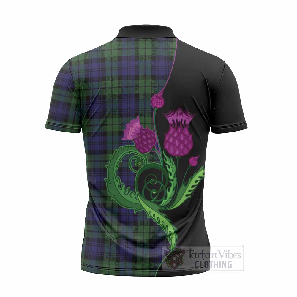 Bannatyne Tartan Zipper Polo Shirt Traditional Scottish Thistle
