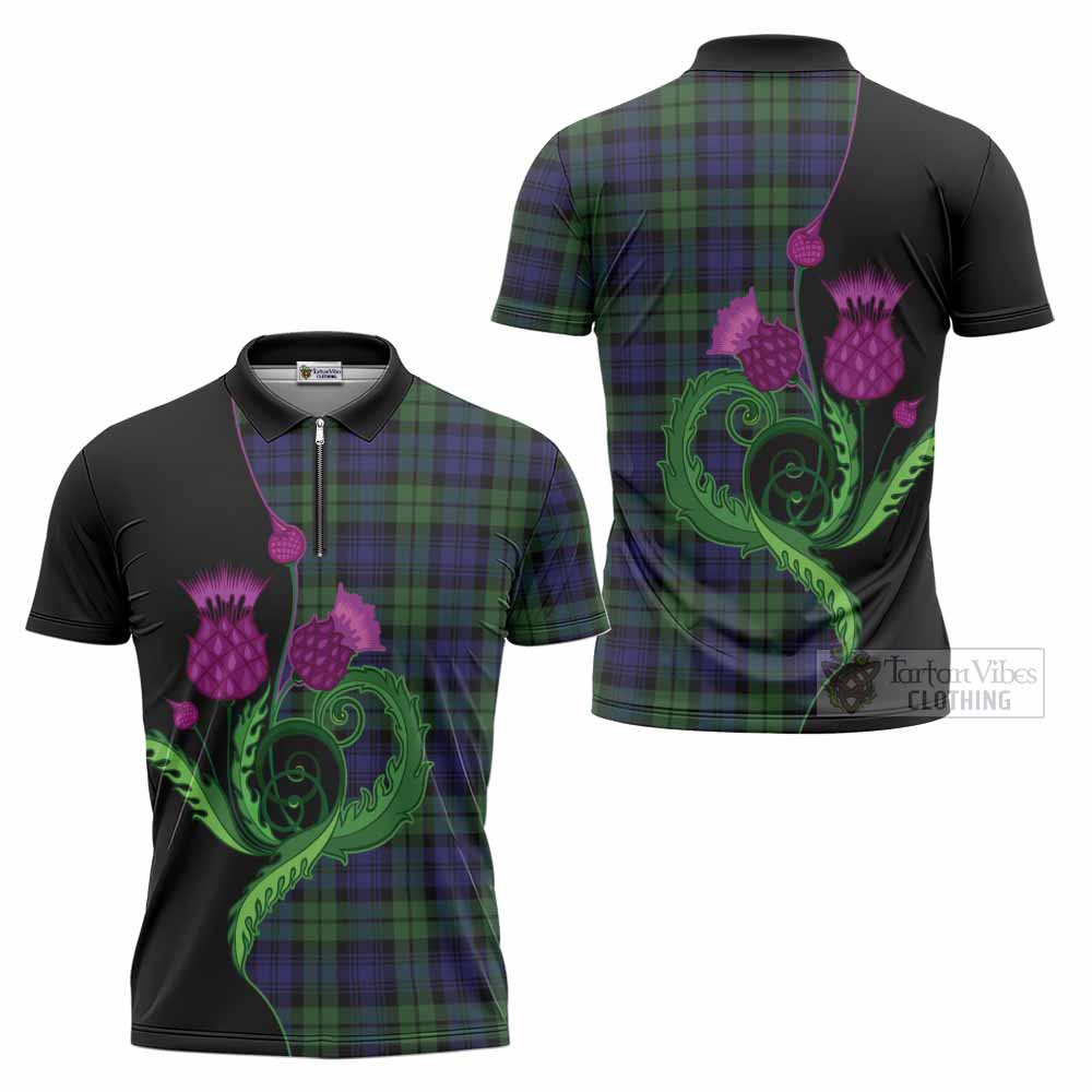 Bannatyne Tartan Zipper Polo Shirt Traditional Scottish Thistle