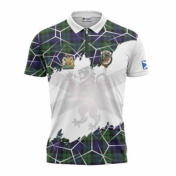 Bannatyne Tartan Zipper Polo Shirt with Family Crest and Lion Rampant Grunge Style