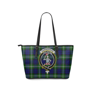 Bannerman Tartan Leather Tote Bag with Family Crest - Tartanvibesclothing