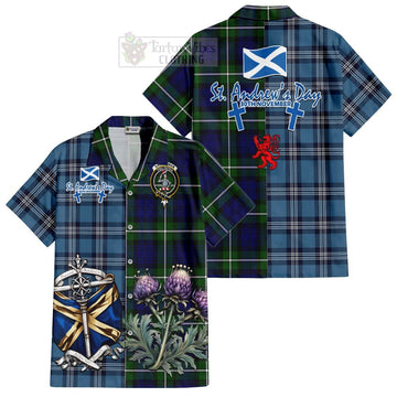 Tartan Vibes Clothing Bannerman Tartan Short Sleeve Button Shirt Happy St. Andrew's Day Half Tartan Style