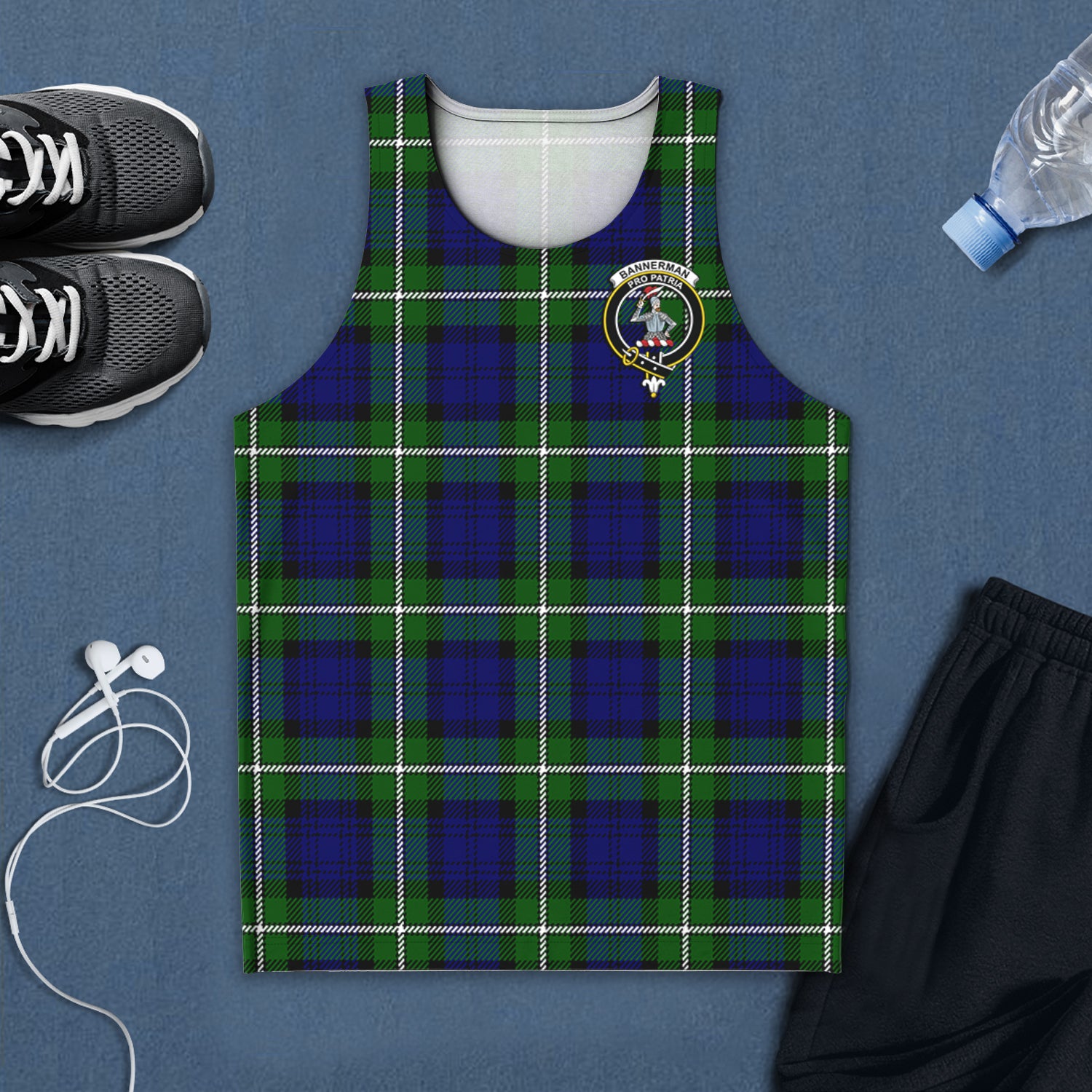 Bannerman Tartan Mens Tank Top with Family Crest 5XL - Tartan Vibes Clothing
