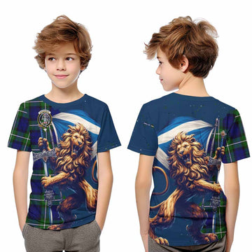 Bannerman Tartan Family Crest Kid T-Shirt with Scottish Majestic Lion Youth XL Size14 - Tartan Vibes Clothing