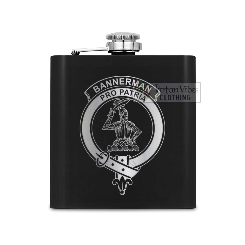 Bannerman Crest Hip Flask Set 7oz Black Stainless Steel with A Gift Box One Size 7oz - 2D-tartanvibesclothing