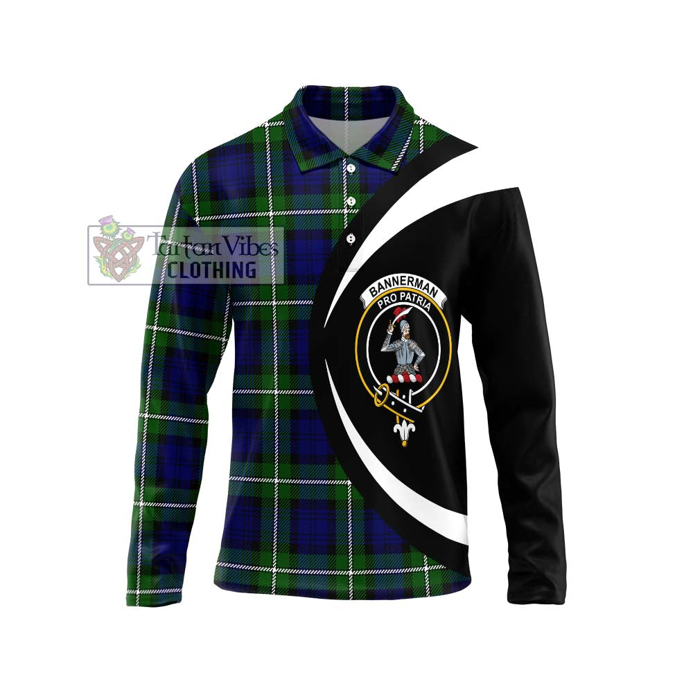 Bannerman Tartan Long Sleeve Polo Shirt with Family Crest Circle Style Unisex - Tartan Vibes Clothing