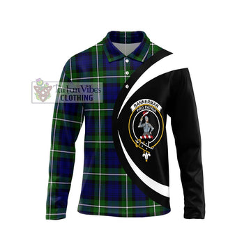 Bannerman Tartan Long Sleeve Polo Shirt with Family Crest Circle Style Unisex - Tartan Vibes Clothing