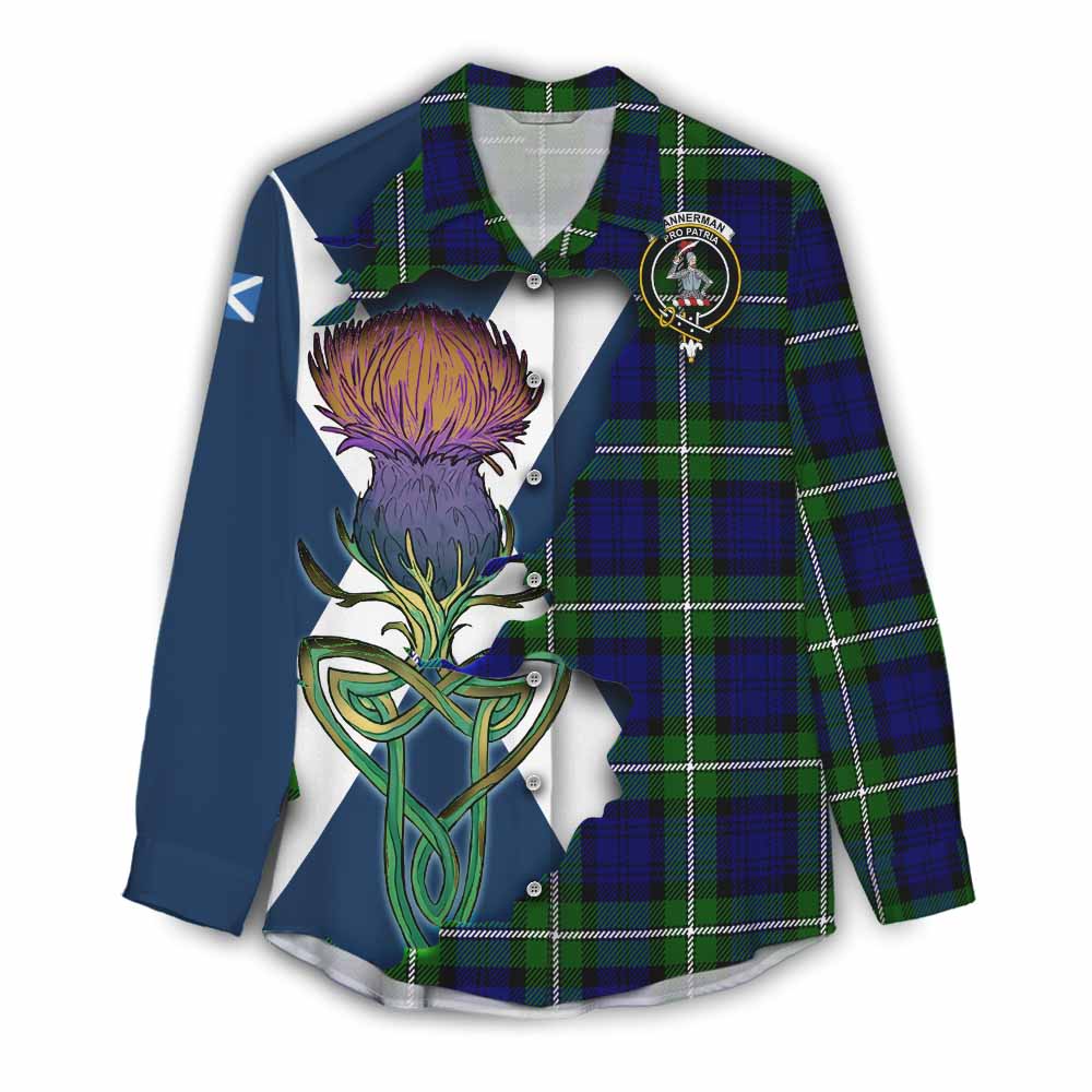 Tartan Vibes Clothing Bannerman Tartan Family Crest Women's Casual Shirt Scottish Thistle Celtic Inspired