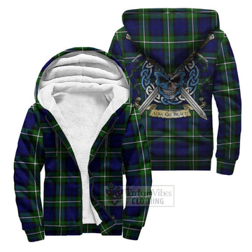 Bannerman Tartan Sherpa Hoodie with Family Crest Celtic Skull Style Unisex S - Tartan Vibes Clothing