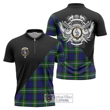 Bannerman Tartan Zipper Polo Shirt with Family Crest and Military Logo Style Unisex - Tartan Vibes Clothing