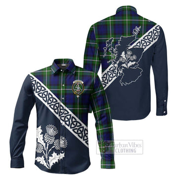 Bannerman Tartan Long Sleeve Button Shirt Featuring Thistle and Scotland Map Men's Shirt S - Tartan Vibes Clothing