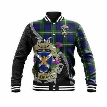 Bannerman Tartan Family Crest Baseball Jacket Lion Rampant Royal Thistle Shield Celtic Inspired Unisex - Tartan Vibes Clothing