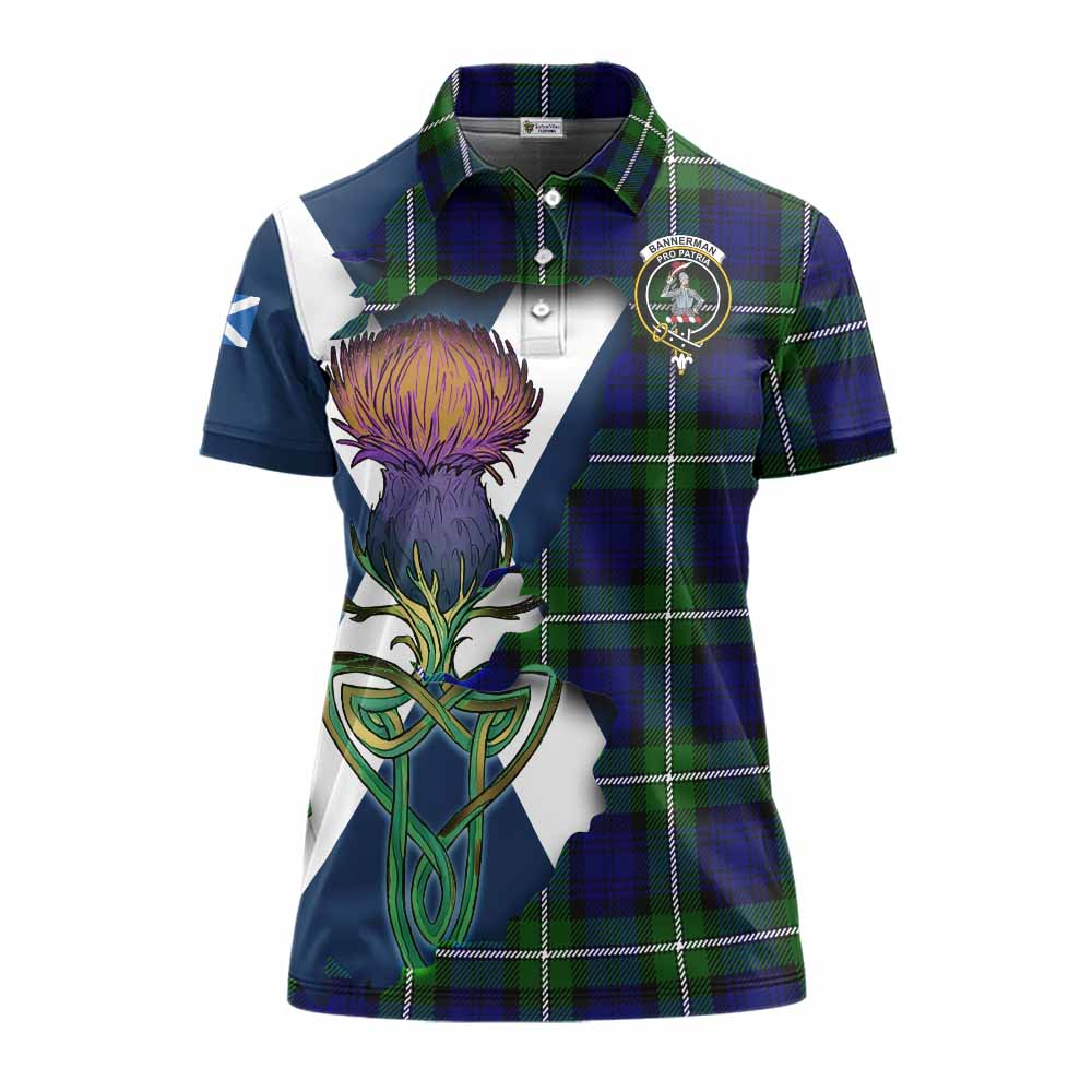 Tartan Vibes Clothing Bannerman Tartan Family Crest Women's Polo Shirt Scottish Thistle Celtic Inspired