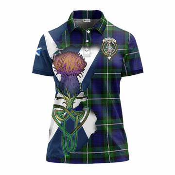 Tartan Vibes Clothing Bannerman Tartan Family Crest Women's Polo Shirt Scottish Thistle Celtic Inspired