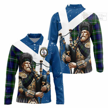 Bannerman Tartan Long Sleeve Polo Shirt with Family Crest Scottish Bagpiper Vibes Unisex - Tartan Vibes Clothing