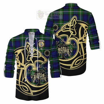 Bannerman Tartan Ghillie Kilt Shirt with Family Crest Celtic Wolf Style Men - Tartan Vibes Clothing