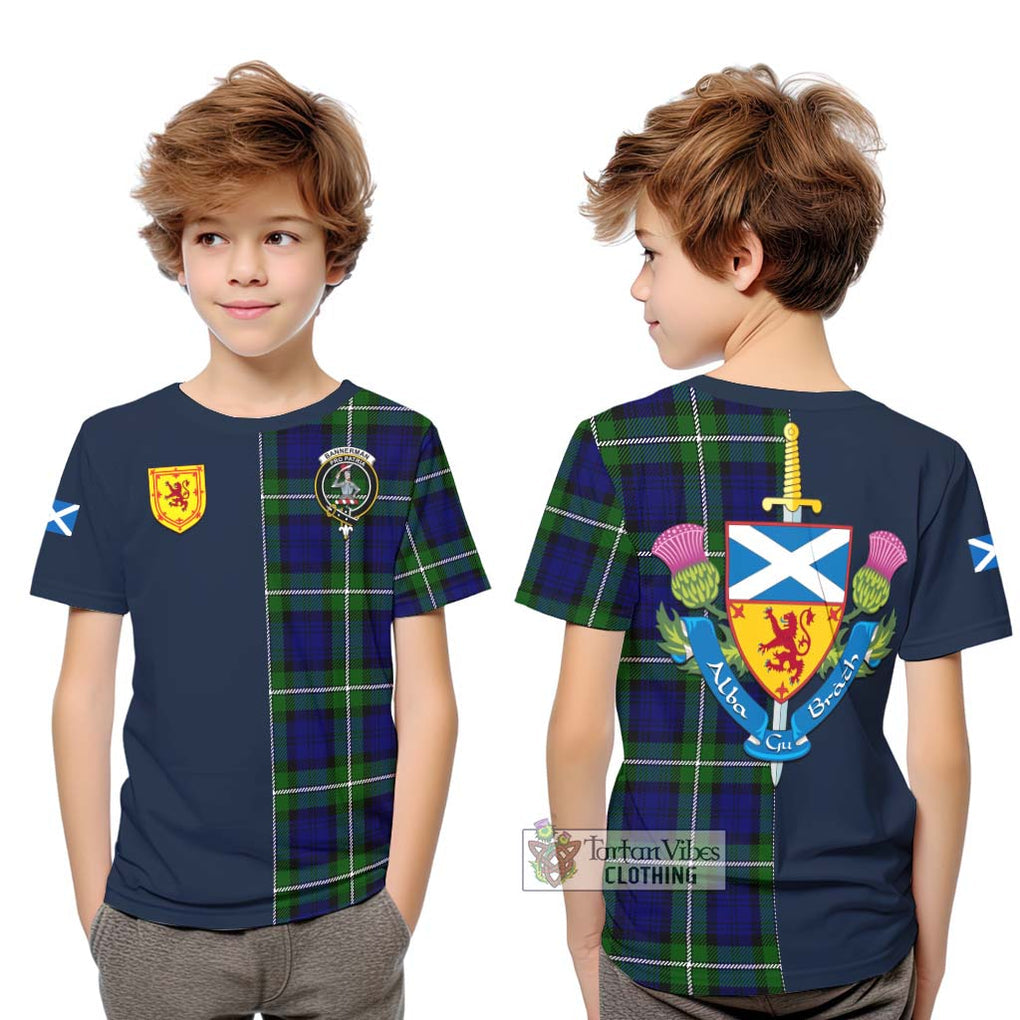 Bannerman Tartan Kid T-Shirt Alba with Scottish Lion Royal Arm Half Style Youth XL Size14 - Tartan Vibes Clothing