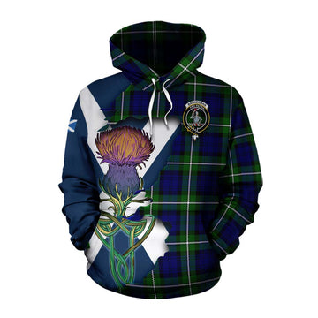 Tartan Vibes Clothing Bannerman Tartan Family Crest Cotton Hoodie Scottish Thistle Celtic Inspired