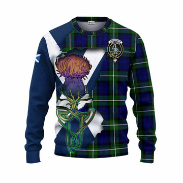 Tartan Vibes Clothing Bannerman Tartan Family Crest Knitted Sweater Scottish Thistle Celtic Inspired