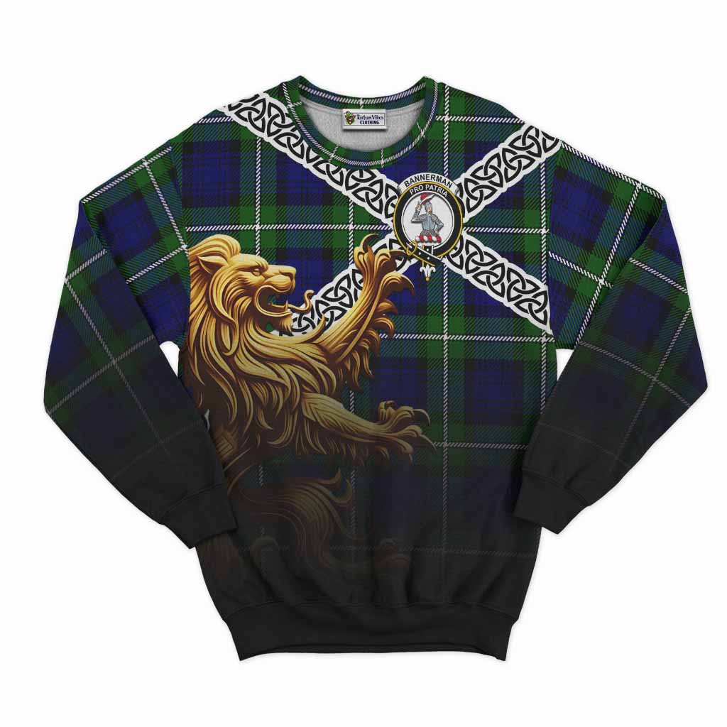 Bannerman Crest Tartan Sweatshirt with Golden Lion Emblem Celtic Style Unisex - Tartan Vibes Clothing