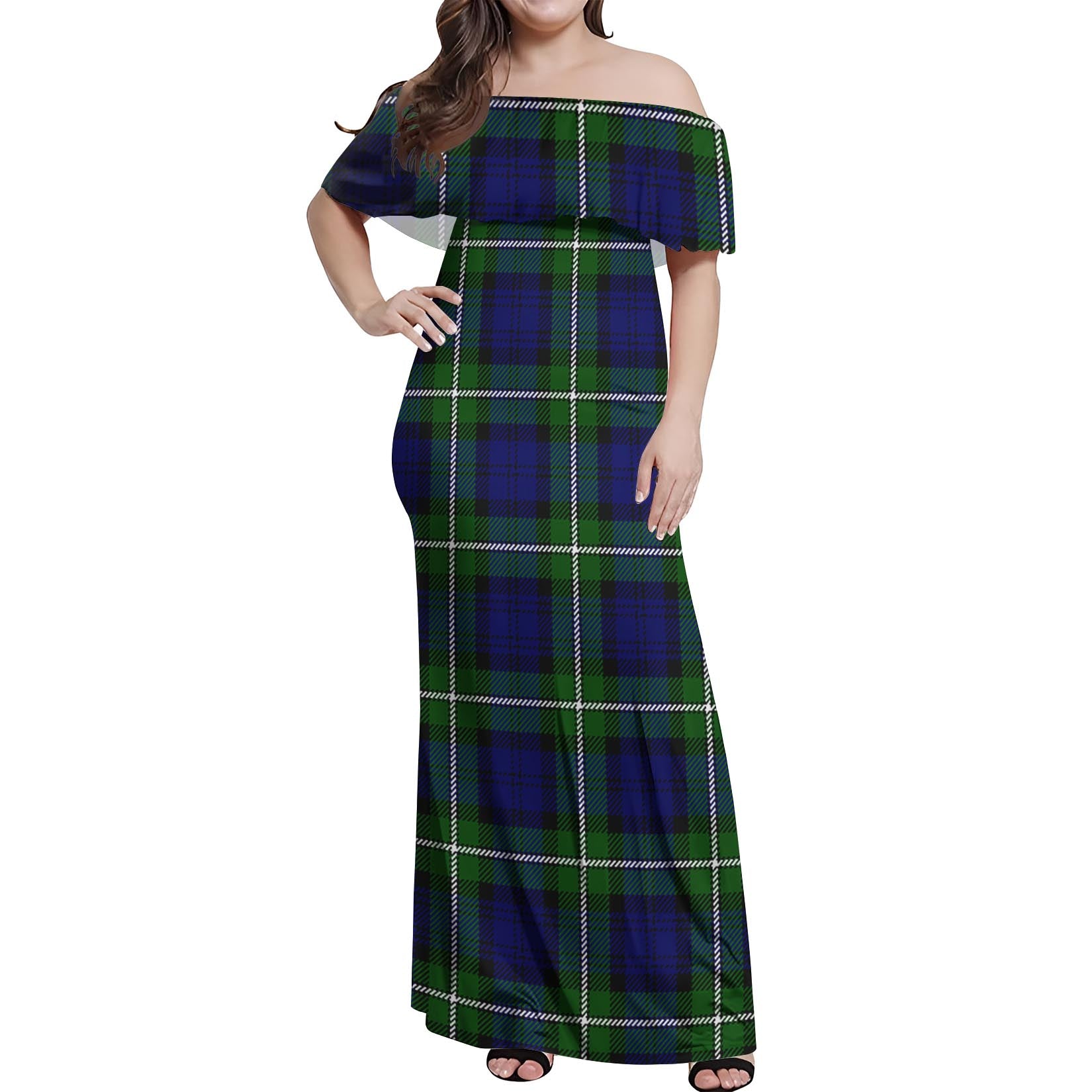 Bannerman Tartan Off Shoulder Long Dress Women's Dress - Tartan Vibes Clothing