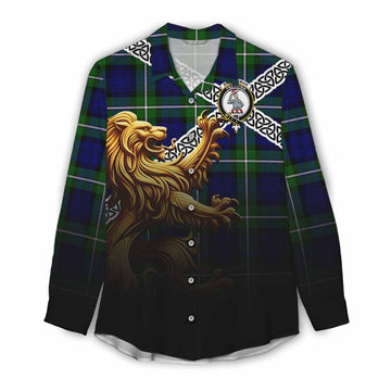Bannerman Crest Tartan Women's Casual Shirt with Golden Lion Emblem Celtic Style Female - Tartan Vibes Clothing