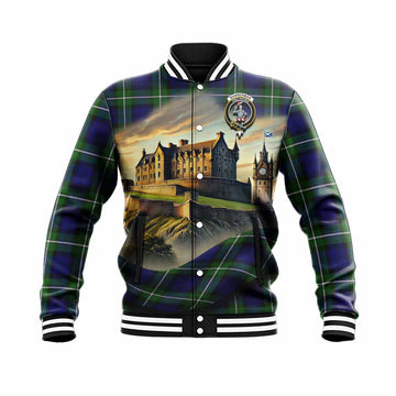 Bannerman Tartan Family Crest Baseball Jacket with Scottish Ancient Castle Style Unisex - Tartan Vibes Clothing
