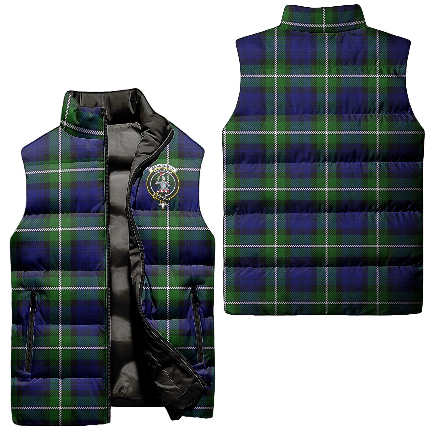 Bannerman Tartan Sleeveless Puffer Jacket with Family Crest Unisex - Tartan Vibes Clothing